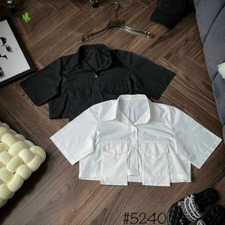 Áo Kiểu Sơmi Form Croptop Phối Hai Túi