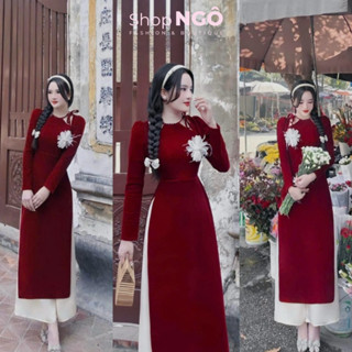  Set áo dài cách tân diện TẾT 2024,Áo dài NHUNG cổ yếm đính ngọc tay dài KÈM TAG HOA thanh lịch sang trọng đi chơi TẾT 