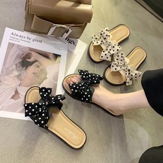 Dép sandal quai ngang nơ ruy băng chấm bi xinh xắn dễ thương