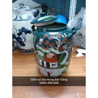 Hũ đựng 10kg gạo gốm sứ Gia Hưng Bát Tràng