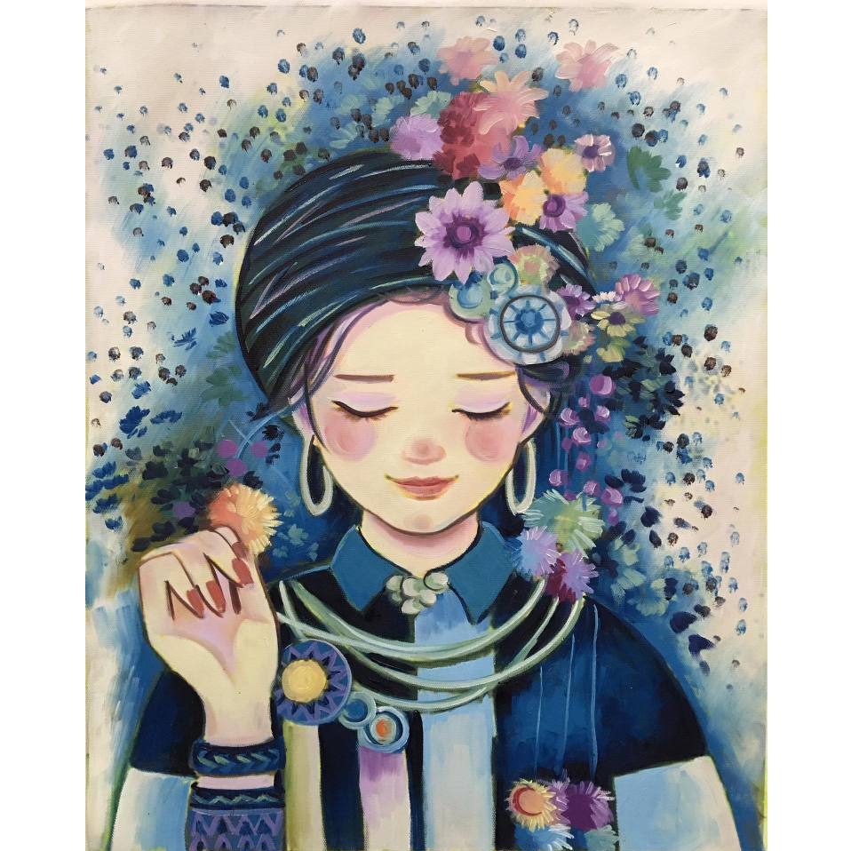 Tranh Sơn Dầu Vẽ Tay - Cô Gái Dân Tộc 40x50cm (Mẫu 1)