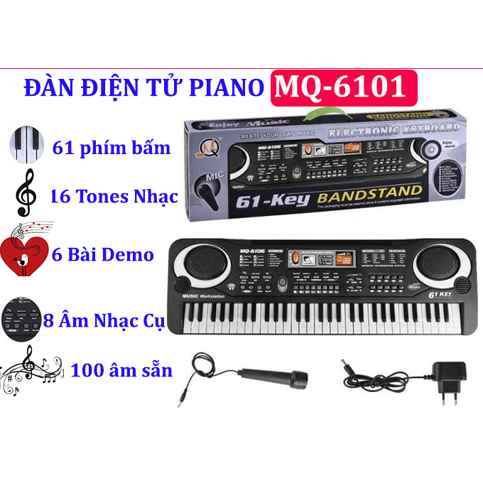 Đàn piano điện tử 61 phím MQ-6106- Đàn piano có mic cho bé