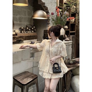  Set bộ đồ áo sơ mi cộc tay phối chân váy ngắn Set áo ren baby doll mix chân váy xòe tiểu thư sang chảnh 