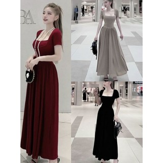 🛒 Đầm Tay Ngắn Cổ Vuông May Viền U - Dài Maxi Xòe Ôm Body Sexy - Tiểu Thư Bánh Bèo Cute Sang Chảnh Dạo Phố Đi Chơi Tiệc