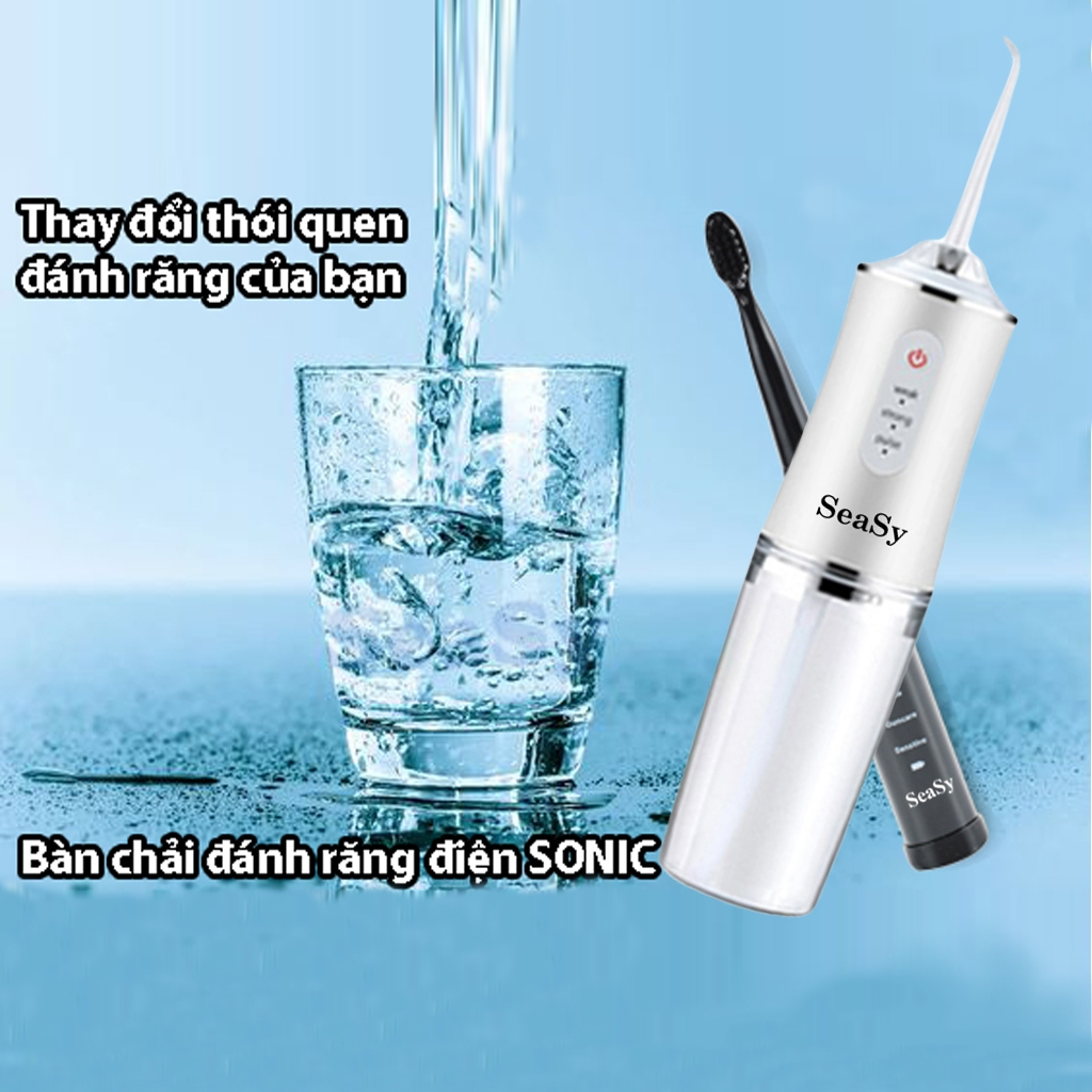 Combo Máy tăm nước du lịch SeaSy SS66 + Bàn chải đánh răng điện SeaSy X8 Pro vệ sinh răng miệng