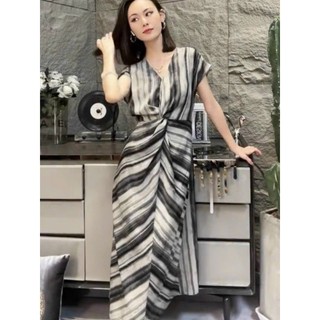 Đầm suông sọc cột eo cao cấp