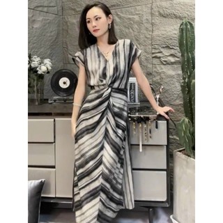 Đầm suông sọc cột eo cao cấp
