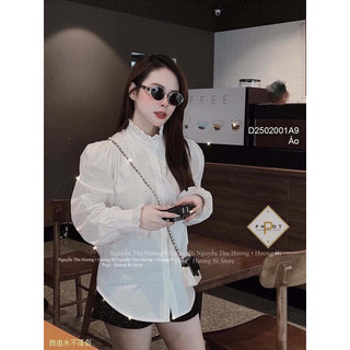 Áo sơ mi trắng cổ trụ đính đá, áo sơ mi nữ tay dài viens store