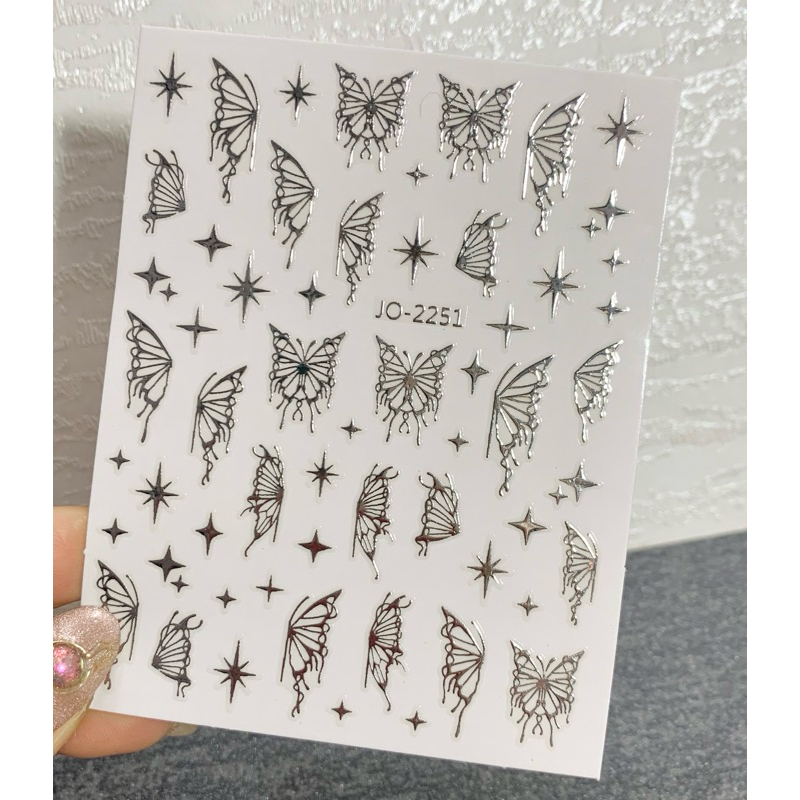 Sticker Hình Dán Bướm Metal Bạc