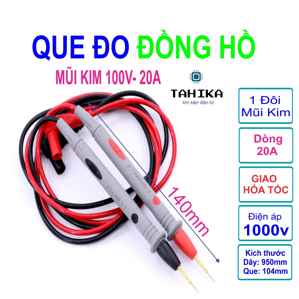 Dây đồng hồ đo điện, que đo đồng hồ vạn năng mũi kim 1000v 20A - Linh Kiện Điện Tử  TAHIKA