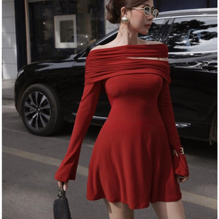 Đầm Bệch Vai Tay Loe, Dáng Váy Xoè Ngắn, Váy Ôm slay kèm quần