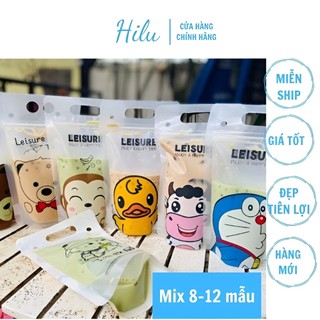 TẶNG KÈM ỐNG HÚT-Túi zip đựng trà sữa Hilu, đựng trà chanh(450-500ml)