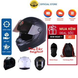 Mũ Bảo Hiểm Full face AGU Tem Trơn Siêu Chất (Tặng Khăn Ninja + Túi)