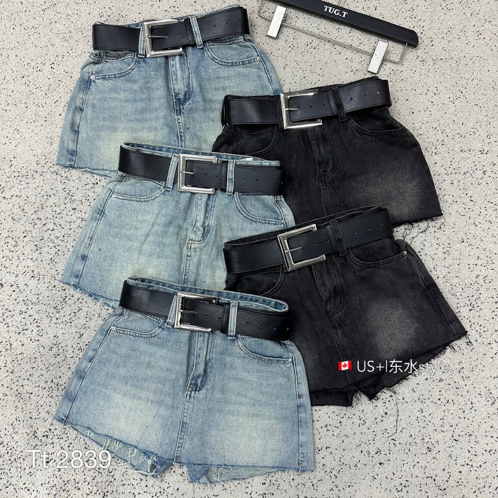 Quần giả váy ngắn jean denim bò gấu xỏa kèm đai to HiNa QCCC QCL1 QS0082 #8331