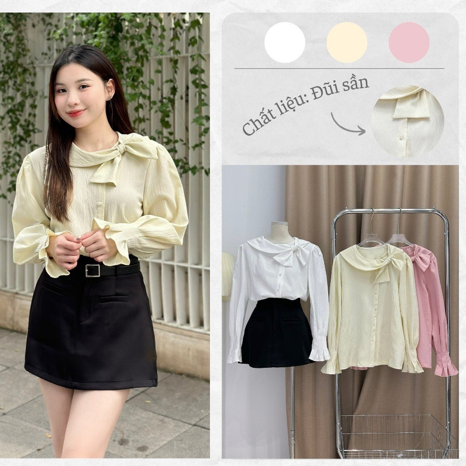 Áo sơ mi forgirl cổ thiết kế thắt nơ cực xinh cho nàng chốn công sở A8871, áo dài tay siêu sành điệu cao cấp - CHAKOVET