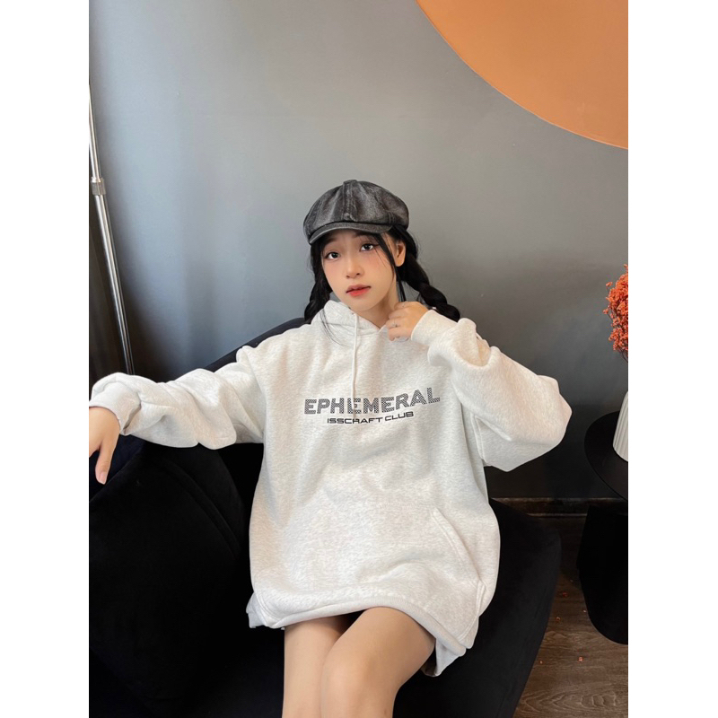 Áo Hoodie In Chữ EPHEMERALL, Áo Nỉ Bông Form Rộng Nam Nữ Unisex Dáng Oversize Xám Tiêu | BigBuy360 - bigbuy360.vn