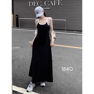 Đầm Hai Dây Dáng Dài Thoải Mái Cá Tính Hở Lưng Sát Nách Dây Chéo Sau Lưng Cổ Tròn Với Tone Màu Đen Basic