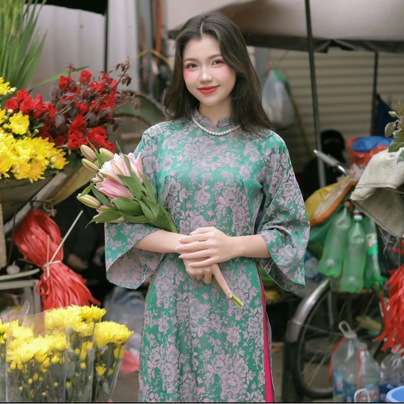 Áo dài Gấm cách tân gấm suông, áo dài Cẩm Nghiên, áo Gấm xuông dễ mặc