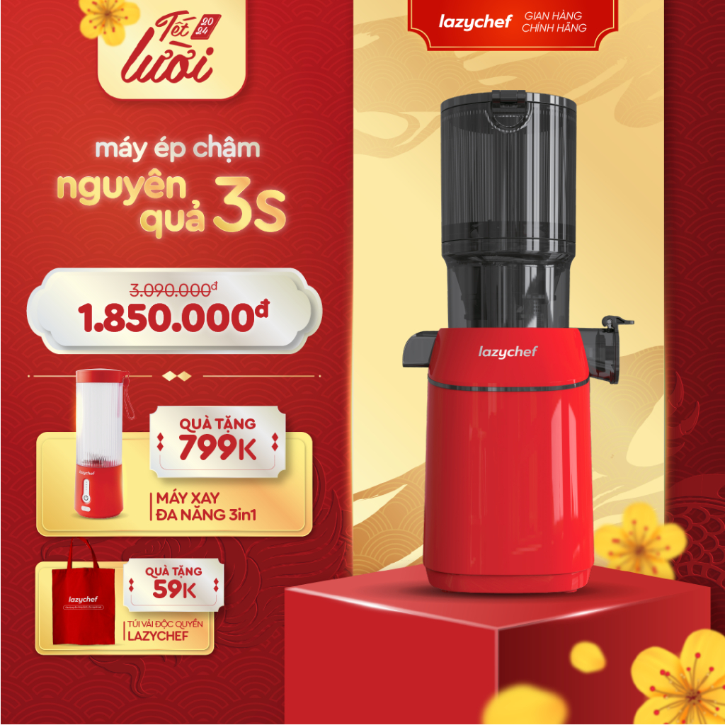 Máy ép chậm nguyên quả 3S Premium Lazychef, máy ép trái cây công nghệ ép lạnh, làm kem, tháo lắp tro
