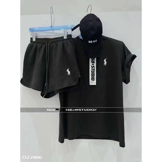 Set bộ đùi nữ áo phông thêu ngựa basic mix quần sooc đùi ống rộng hàng QC