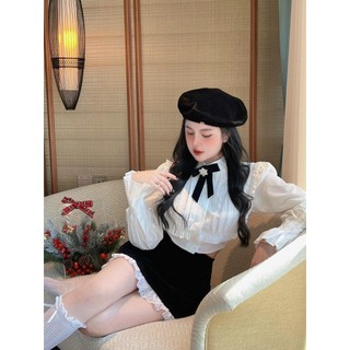 Bộ Váy Sơ Mi Vải XoanTiểu Thư Bánh Bèo Phối Nơ Dễ Thương