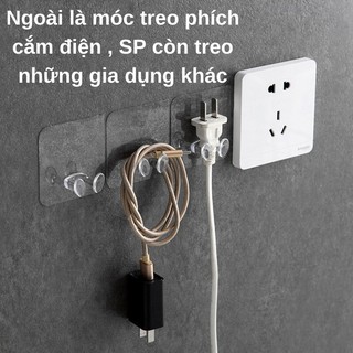 Móc dán tường giữ dây trong suốt, móc giữ phích cắm dây điện