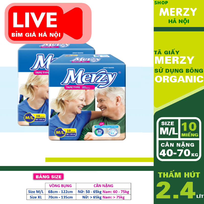 (Lẻ LIVE) Bỉm người già Merzy ML10 (tã dán) siêu thấm hút #bỉm merzy #tã merzy #bỉm già merzy #tã già merzy