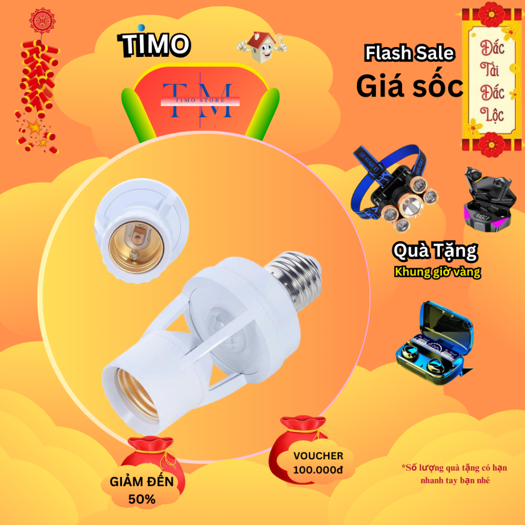 Đui Đèn Treo Cảm Ứng Thông Minh Hồng Ngoại E27 ,Đuôi Đèn E27 110-240v Có Cảm Biến Chuyển Động TiMo Store