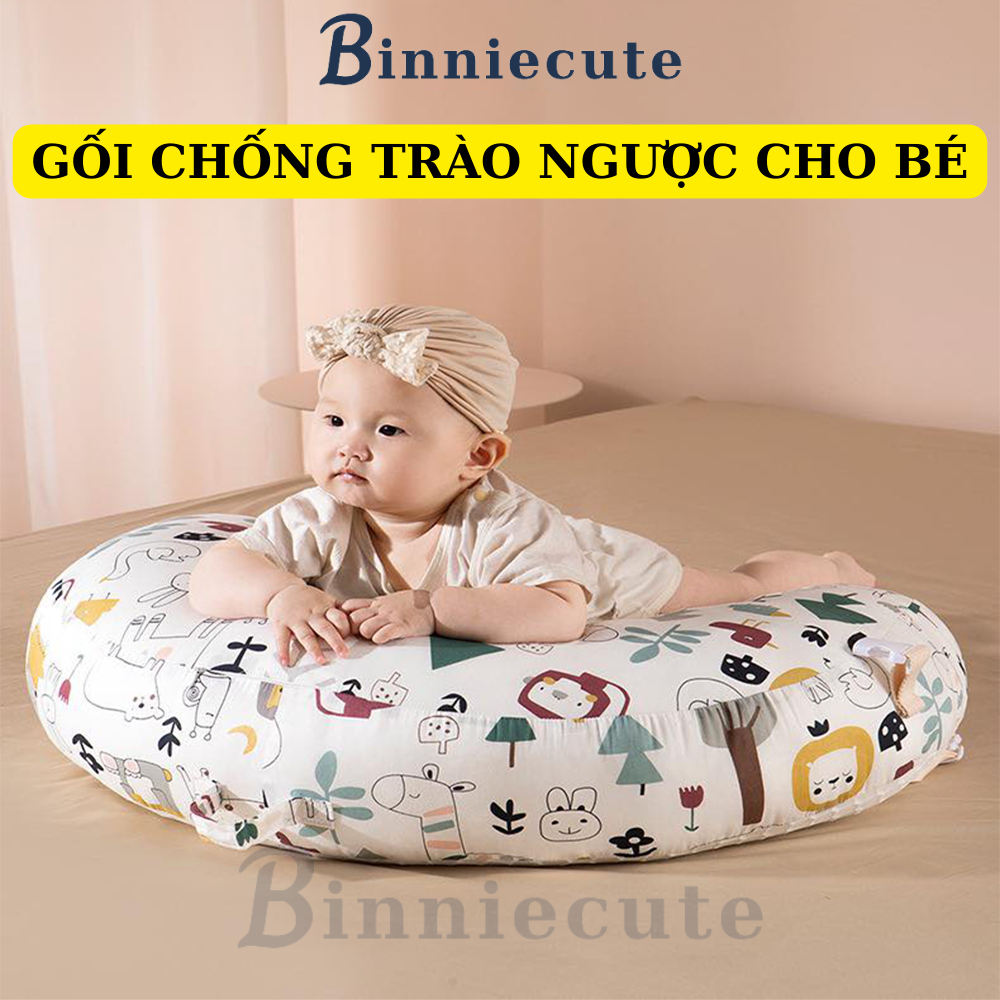 Gối chống trào ngược cao cấp cho bé sơ sinh BINNIECUTE chống đầy hơi, sặc sữa - kích thước 60x60cm