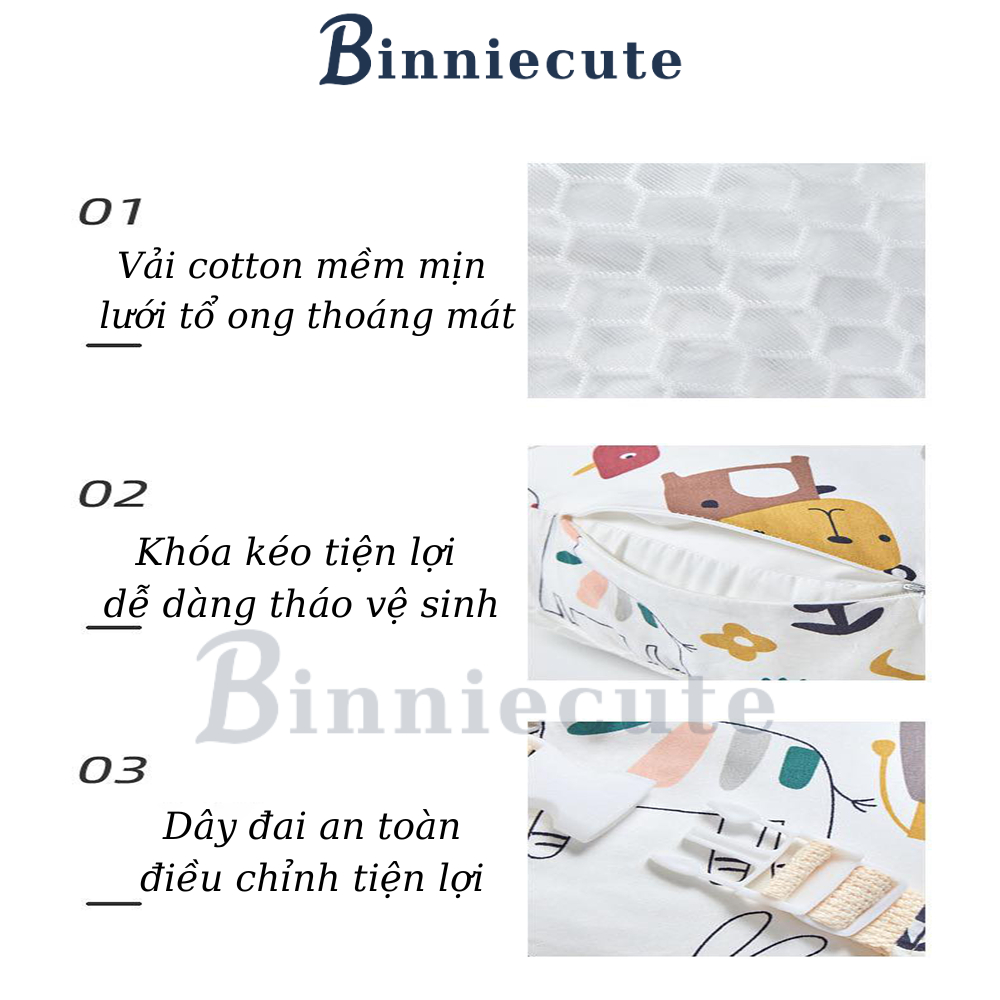 Gối chống trào ngược cao cấp cho bé sơ sinh BINNIECUTE chống đầy hơi, sặc sữa - kích thước 60x60cm