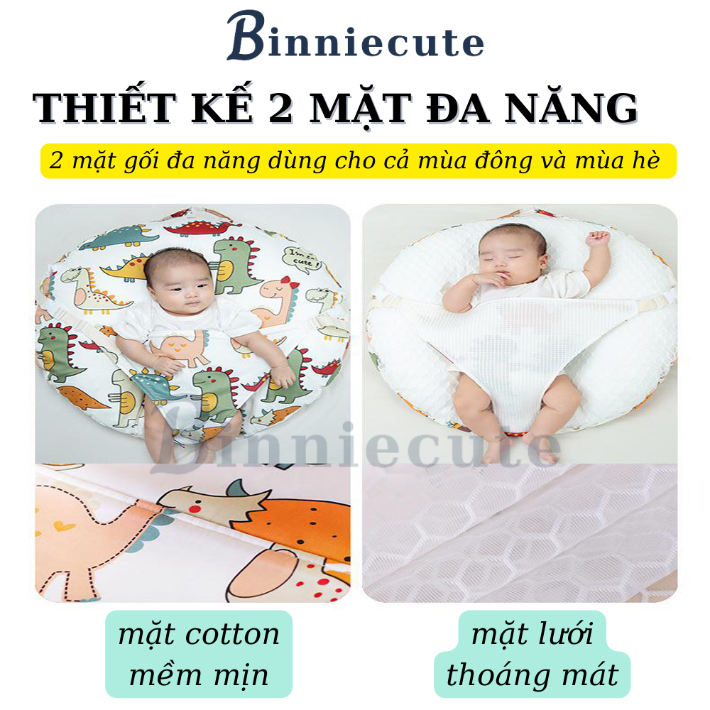Gối chống trào ngược cao cấp cho bé sơ sinh BINNIECUTE chống đầy hơi, sặc sữa - kích thước 60x60cm
