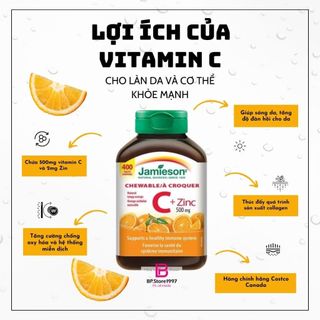 Viên nhai Jamieson Vitamin C 500mg vị cam, hộp 400 viên từ Canada