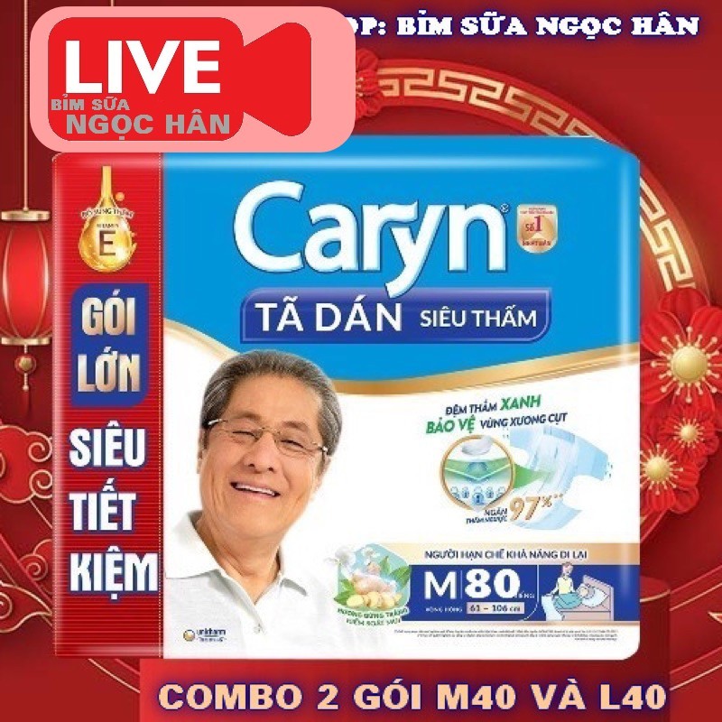 Lẻ LIVE Tã già Caryn M40 miếng . Tã già Caryn L40 miếng Siêu thấm hút. Số