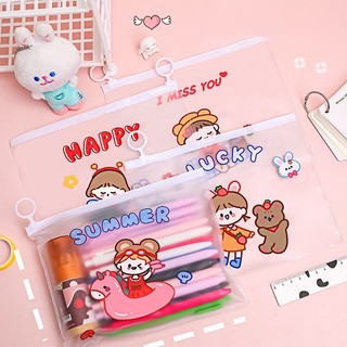 Túi Zip Đựng Bút Trong Suốt, Đồ Hùng Học Tập, Mỹ Phẩm Chất Liệu Nhựa PVC Phong Cách Hàn Quốc