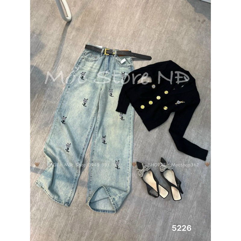 Quần jeans denim thêu hoạ tiết chữ Hot Trend#6666