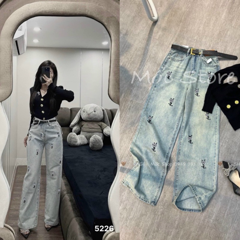 Quần jeans denim thêu hoạ tiết chữ Hot Trend#6666