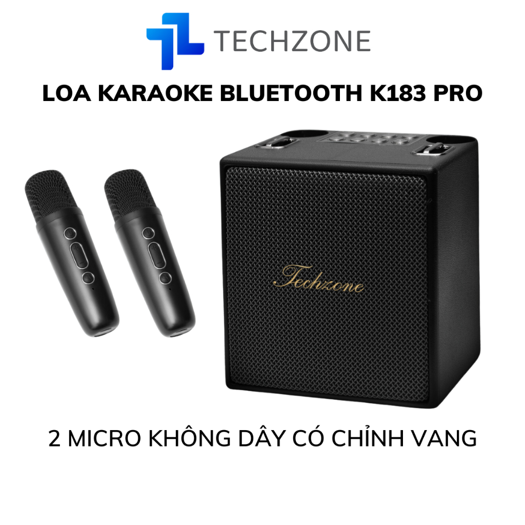 Loa bluetooth karaoke K183/K186 kèm 2 micro không dây xách tay công xuất 20W âm thanh trầm ấm bass căng- TECHHIGH