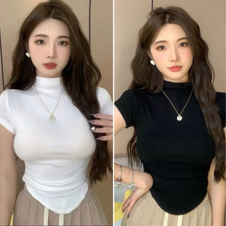 Áo thun ngắn tay croptop cổ lọ nhẹ thôi ln113