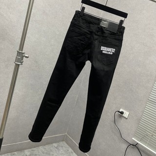 Quần jean nam D2 đen trơn nhăn 3D sơn chữ Dsq2 Ceresio 9 Milano túi sau QJ487P