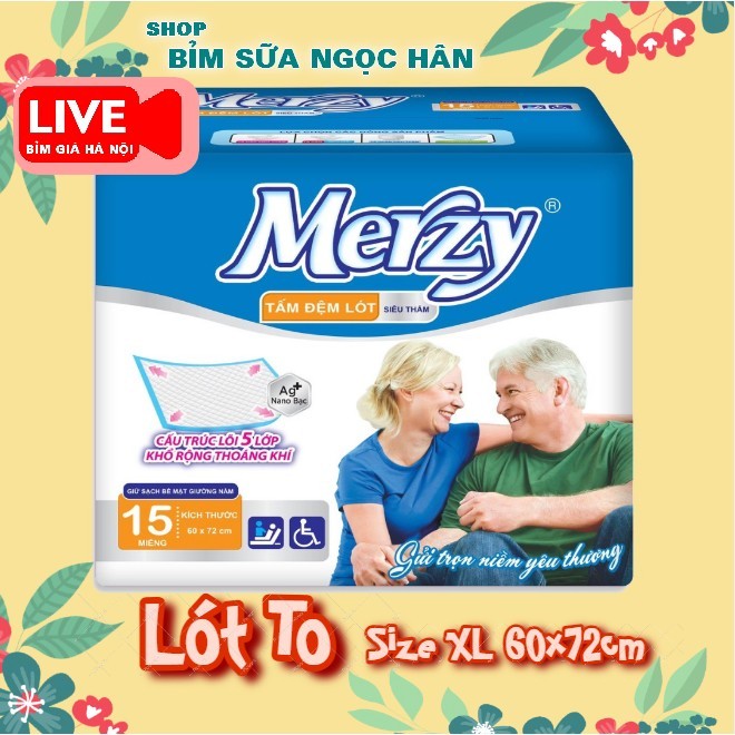 Tấm đệm lót Merzy Size XL 60x72cm. 5 lớp thoáng khí, khóa bề mặt, chống hăm Ag+ #lót già #bỉm merzy #merzy #phú đạt