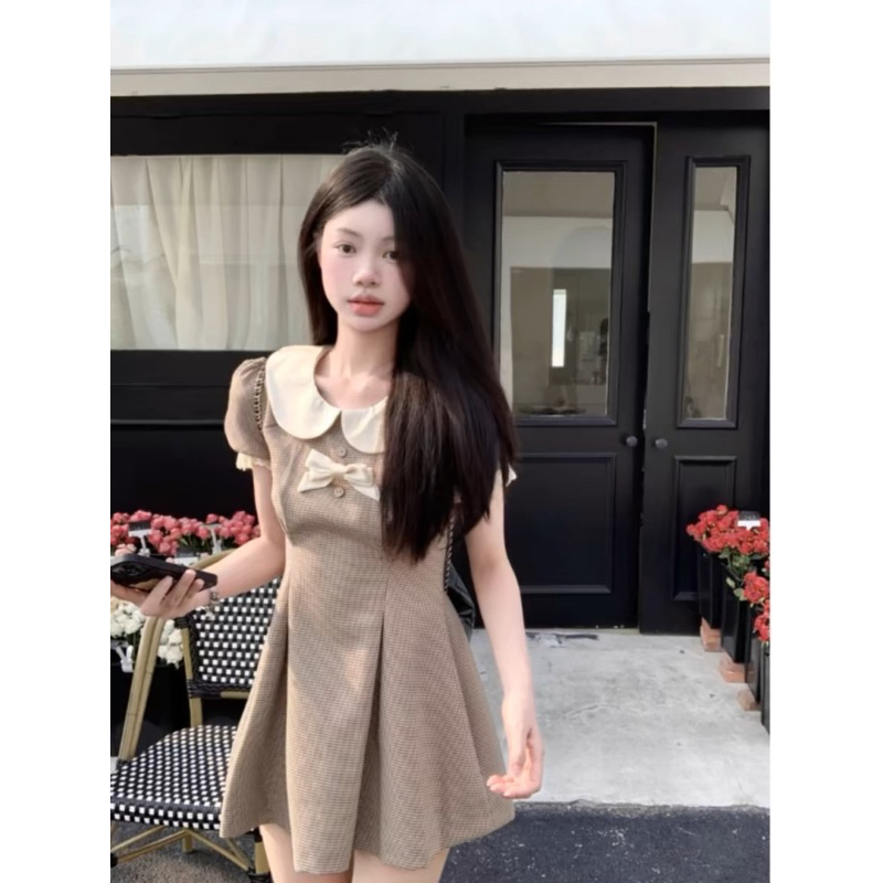 Váy liền kẻ có nơ, váy HANNY