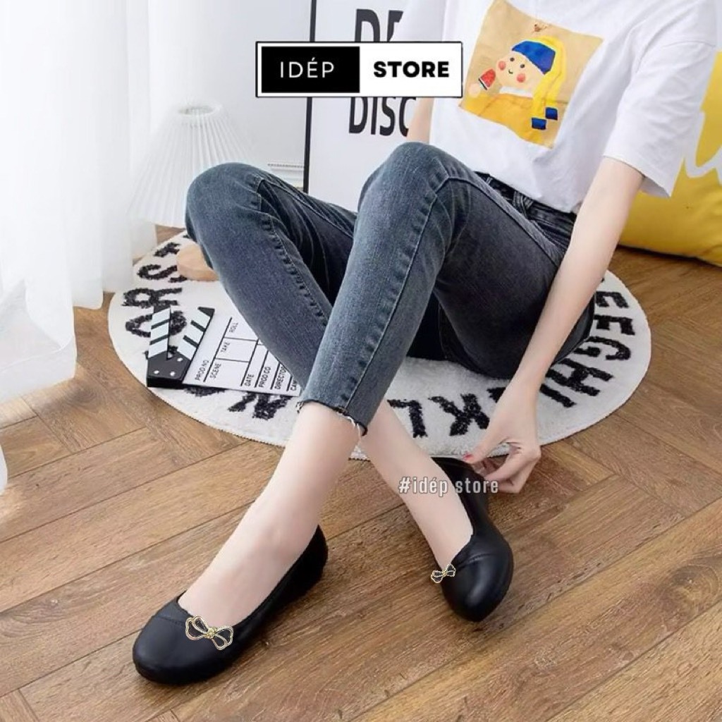 Giày búp bê Nơ nữ nhựa dẻo giả da đi mưa đi làm công sở chống trơn 𝐢𝐃É𝐏 𝐆𝐋𝟎𝟗𝟔