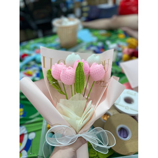 bó hoa tulip len milk cotton