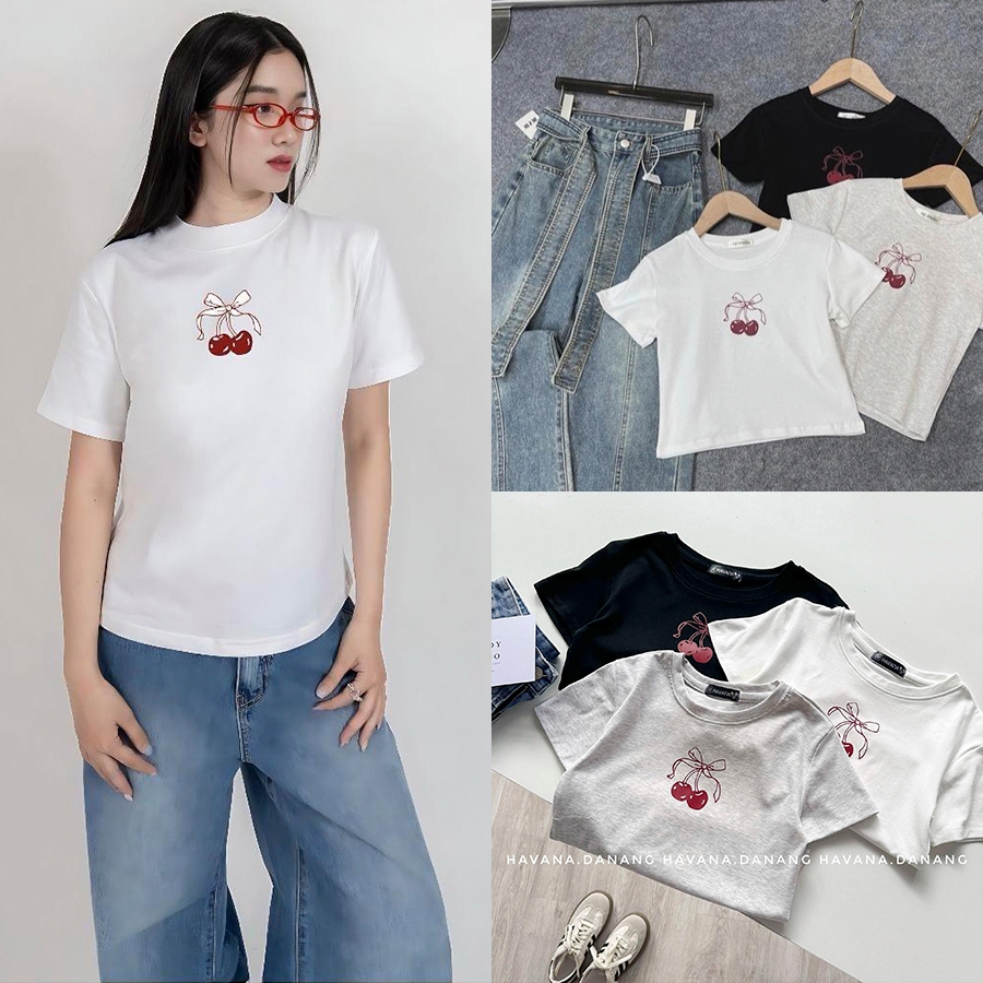 Áo babytee basic in trái cherry phong cách dễ thương HAVANA ATH106