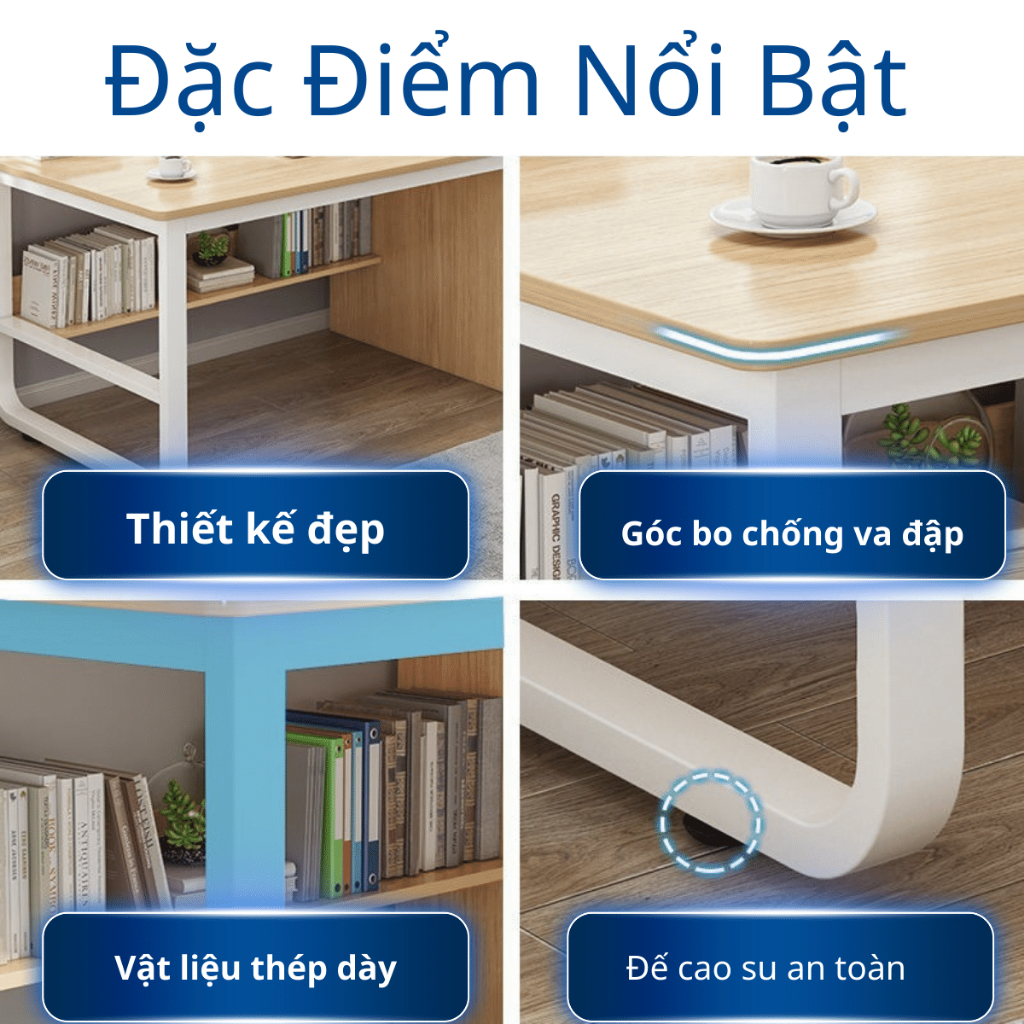 Bàn làm việc kệ sách, Bàn học 2 tầng kệ lửng, bàn chân sắt sơn tĩnh điện mặt gỗ MDF dày 15mm, màu sắc đa dạng | BigBuy360 - bigbuy360.vn