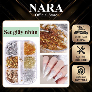 Set giấy nhún sợi 6 ô trang trí móng - Set giấy bạc vụn ẩn gel , bột Nail Chuyên Dụng