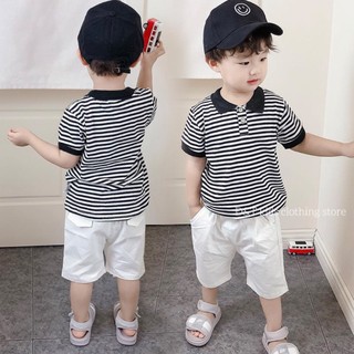  Sét bộ bé trai áo cotton kẻ quần thô trắng  7-22kg  