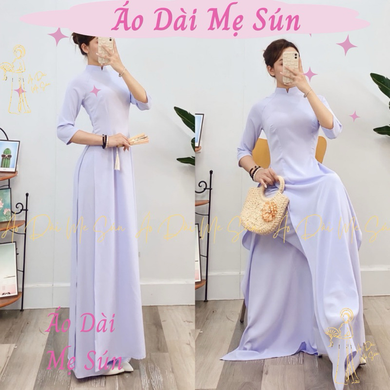 Áo Dài Học Sinh Lụa Mỹ Trắng Xanh 2 tà Tay Dài/ Tay Lỡ