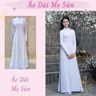 Áo Dài Học Sinh Lụa Mỹ Trắng Xanh 2 tà Tay Dài/ Tay Lỡ