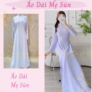 Áo Dài Học Sinh Lụa Mỹ Trắng Xanh 2 tà Tay Dài/ Tay Lỡ